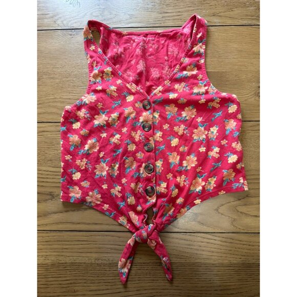 American Eagle Cropped Tie Top Button Front Floral Boho Women's Size Small - Picture 3 of 13